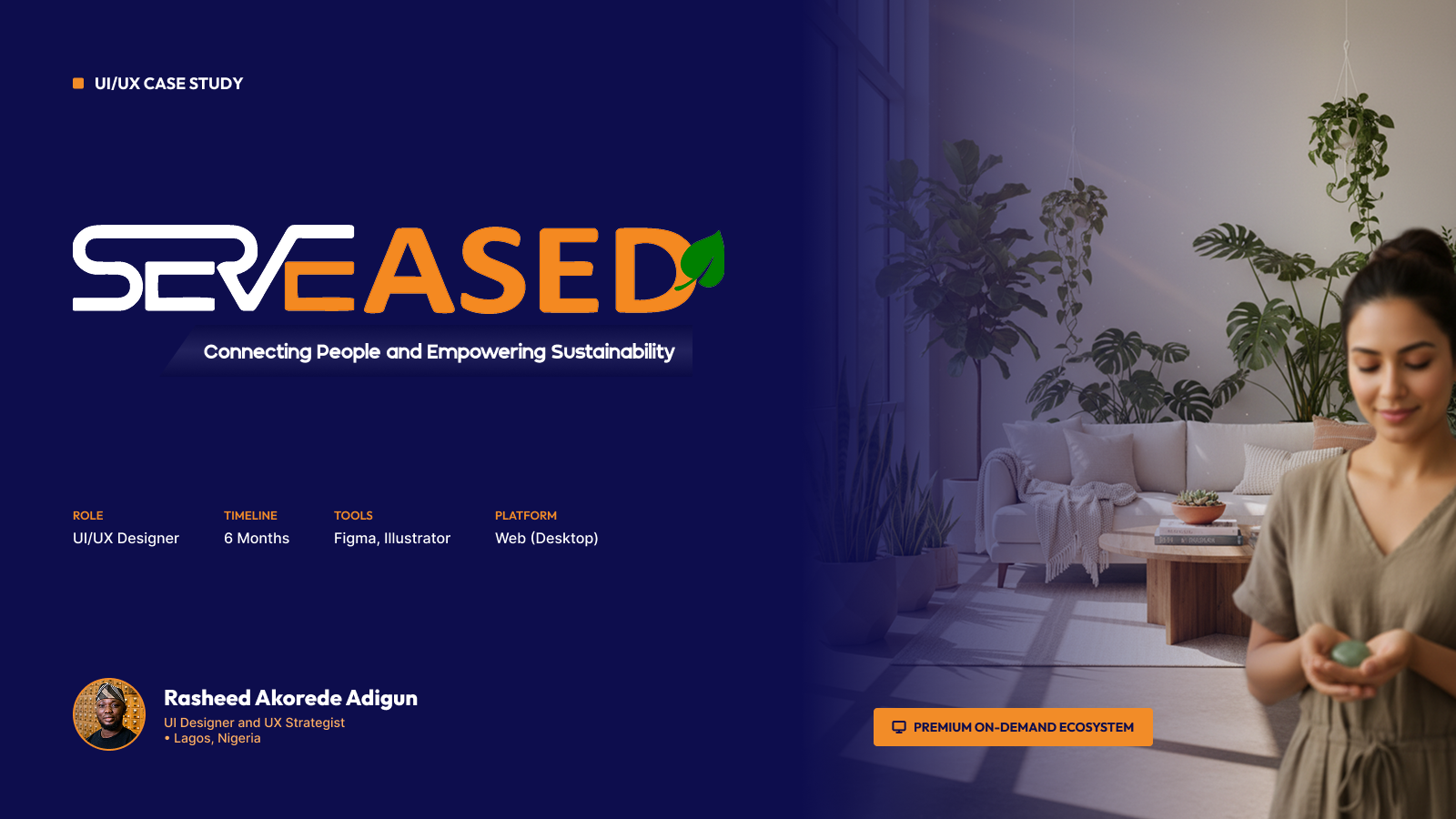 Serveased case study cover showing the Serveased logo with the tagline 'Connecting People and Empowering Sustainability'